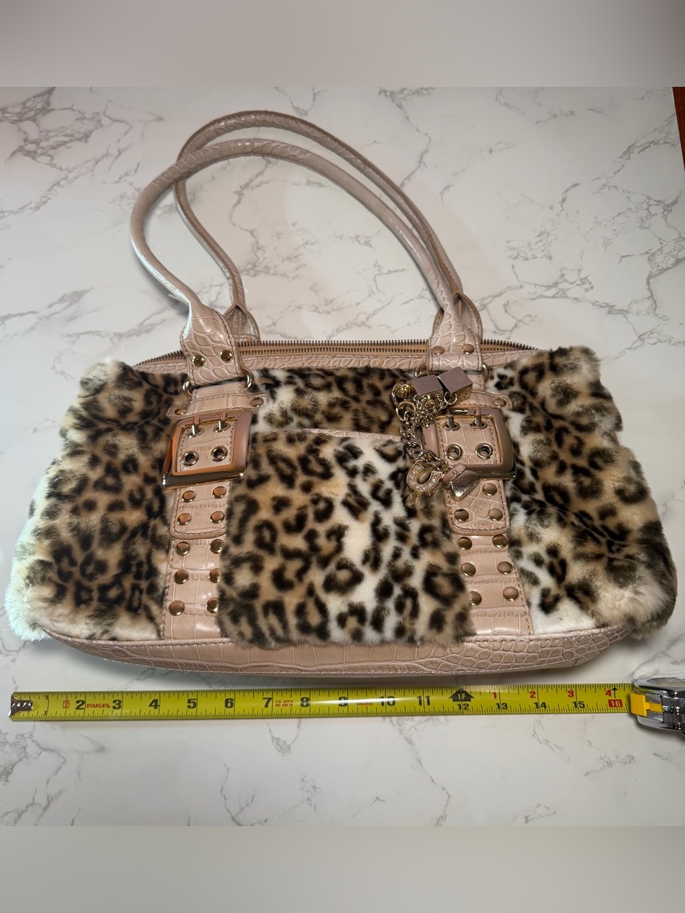 Vintage Kathy Van Zeeland Leopard Faux-Fur Shoulder Bag
